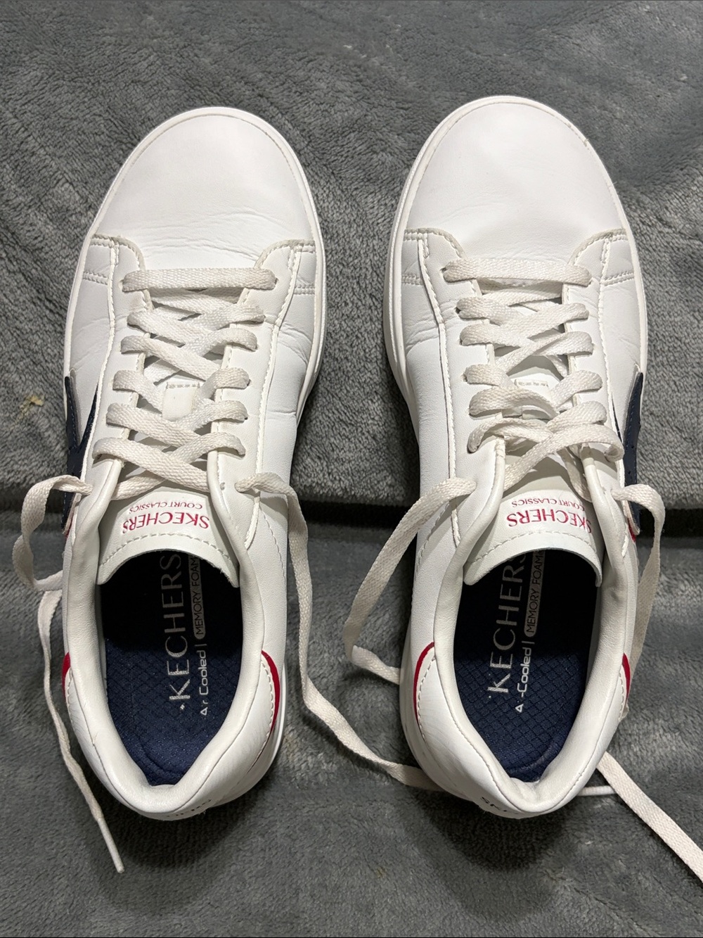 Skechers White Sneakers with Navy and Red accents Size 6.5